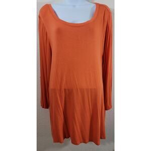 Cupio Woman Orange Round Neck Top 2X Flowy Lightweight Stretchy Roll Tab Sleeves